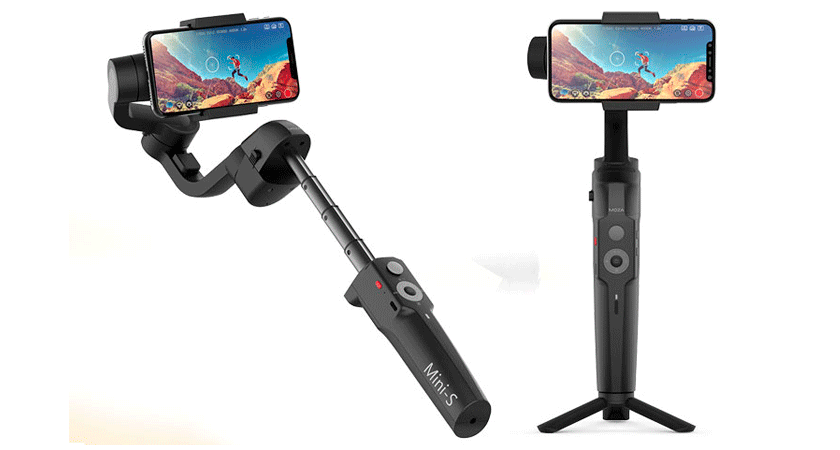 Стабилизатор MOZA Mini-S с установленным смартфоном в режимах селфи и штатива