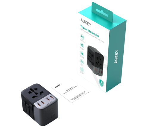 Универсальный адаптер GaN 65Вт Aukey PA-TA08A серый фото 2
