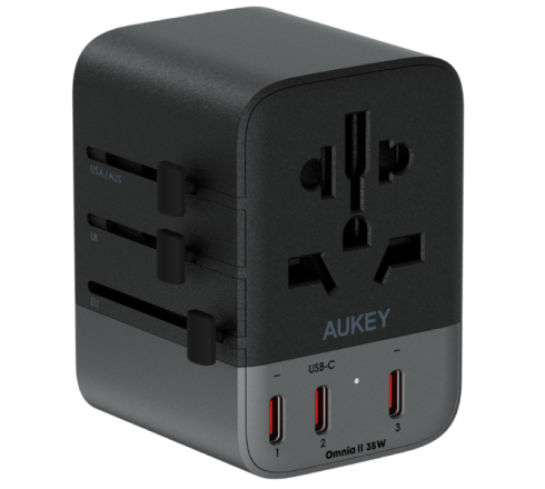 Универсальный адаптер GaN 35Вт Aukey Travel Mate PA-TA07A серый фото 1