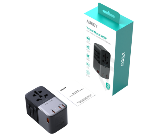 Универсальный адаптер GaN 100Вт Aukey PA-TA09A серый фото 2