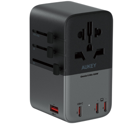 Универсальный адаптер GaN 100Вт Aukey PA-TA09A серый фото 1