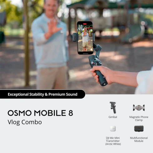 Стабилизатор для смартфона DJI Osmo Mobile 8 Vlog Combo (с микрофоном DJI Mic Mini Arctic White) фото 6