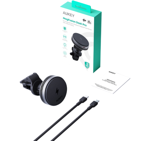 Автомобильное магнитное зарядное устройство с охлаждением Aukey MagFusion Dash Pro HD-MC13A 15Вт Qi2 USB-C серый фото 2