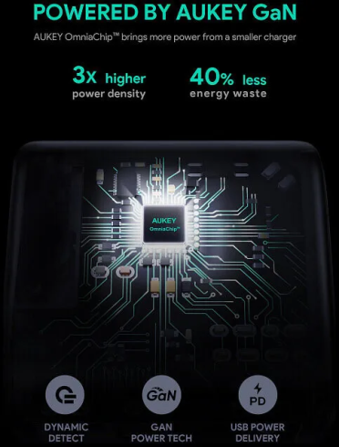 Адаптер питания Aukey Omnia Duo 65Вт 2xUSB Type-C Black PA-B4 фото 4