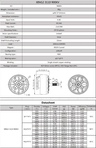 Мотор XING2 3110 900KV Black фото 8